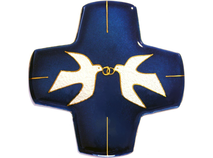 Mariage deux colombes  9,7X9,7cm - EMAUX DU LIBAN
