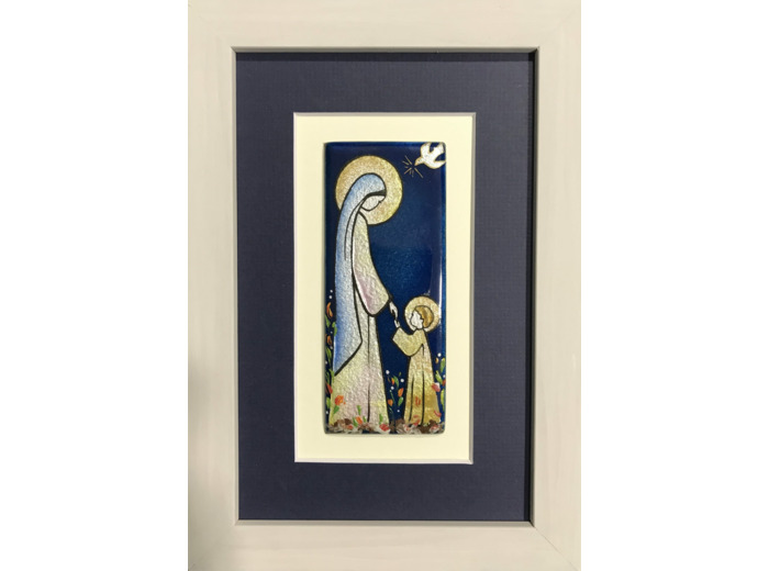 CADRE gris avec VIERGE au ST ESPRIT 11,5x17,5cm - EMAUX DU LIBAN