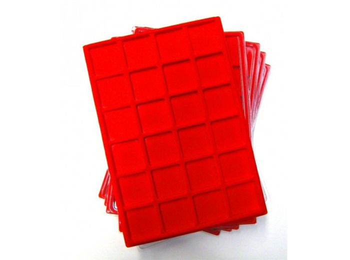 2 PLATEAUX ROUGE 24 CASES AVEC COUVERCLE TRANSPARENT 21306