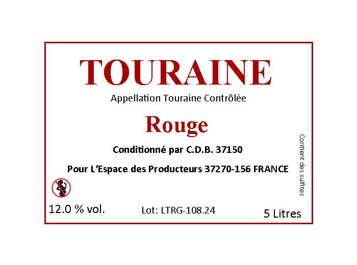 AOC Touraine Rouge – Bag-In-box 5 Litres