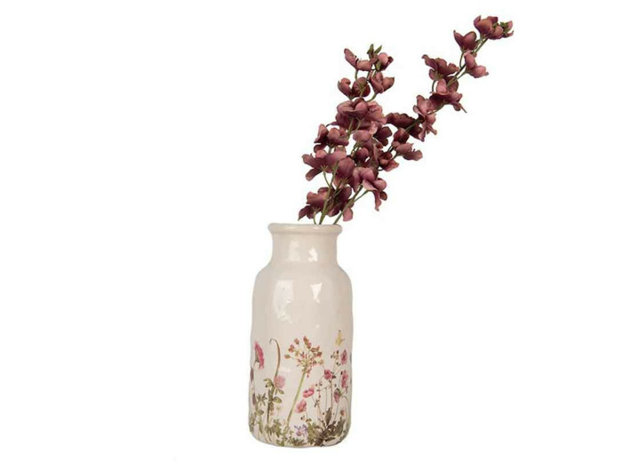 Vase fleurs beige céramique 15x32cm