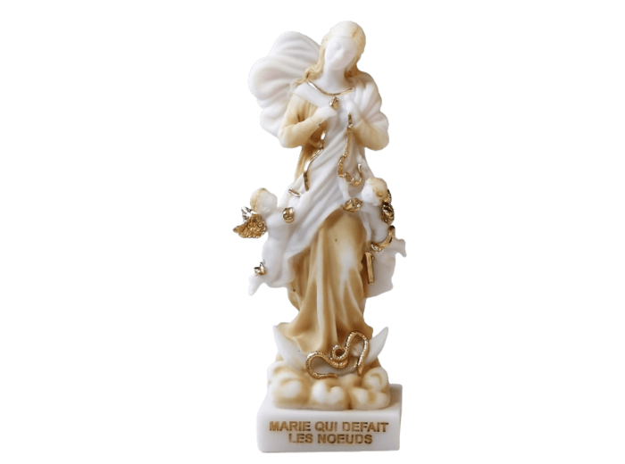 Marie Qui Défait Les Noeuds - Statue en albâtre 17cm -Beige et Or