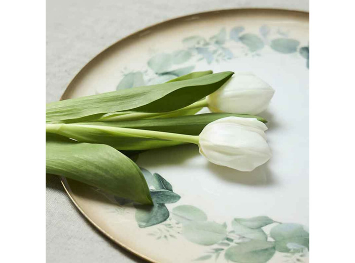 Plateau rond eucalyptus vert métal 35x35x2cm