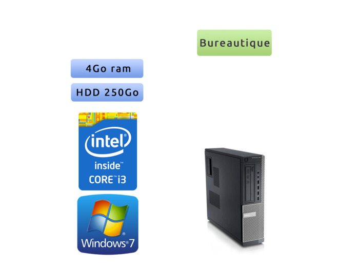 Dell Optiplex 790 SFF - Windows 7 - i3 4GB 250GB - Ordinateur Tour Bureautique PC