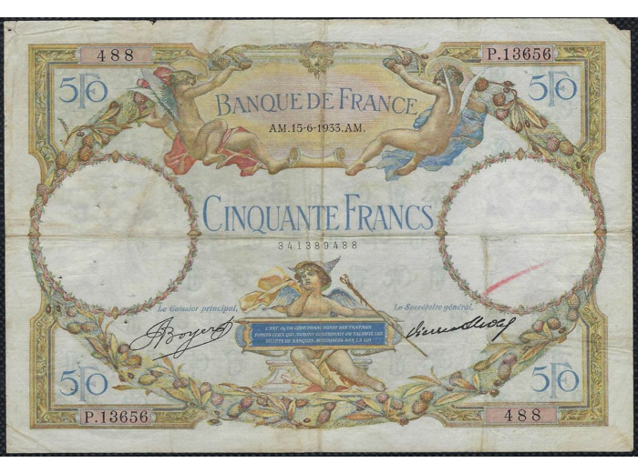 FRANCE 50 FRANCS L.O. MERSON 15-6-1933 P.13665 TB