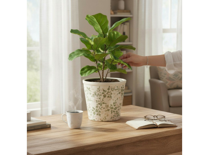 Pot de fleurs céramique vert beige 22x20cm