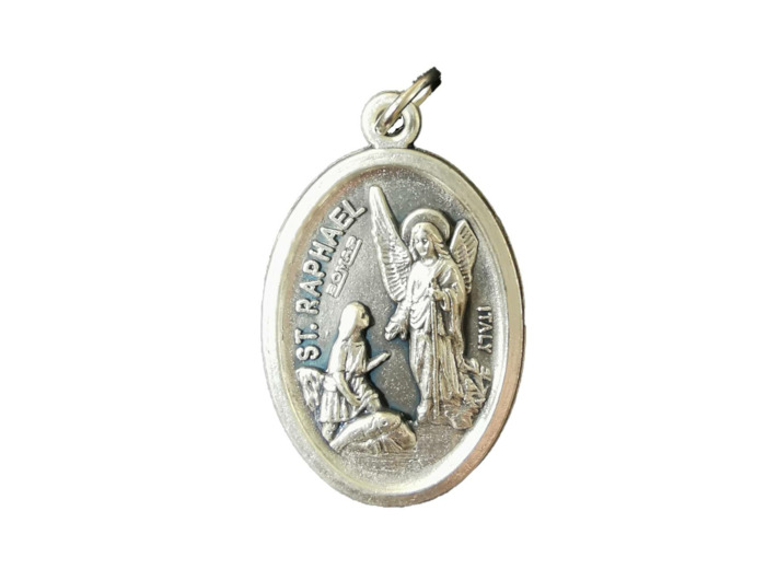 Médaille 22mm Ovale en métal argenté - ST RAPHAEL