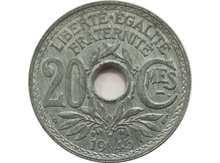 FRANCE 20 CENTIMES LINDAUER ZINC 1945 SUP N2