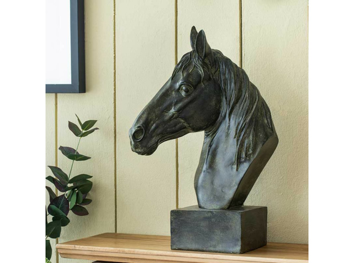 Tête de cheval noire polyrésine 33x15x40cm