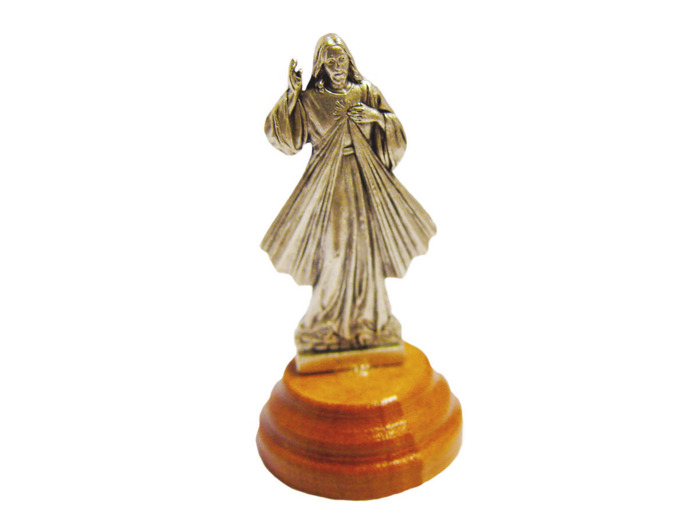 Statue 7cm en Métal Argenté avec Socle en Olivier - MISÉRICORDIEUX