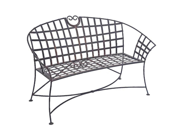 Banc de Jardin en Fer Plein Marron Vieilli à Motif Quadrillé 130x57x83cm
