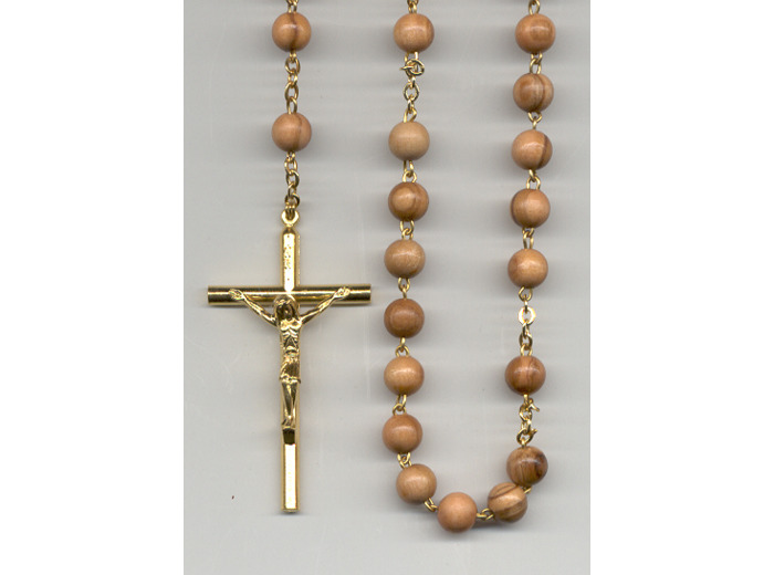 Chapelet OLIVIER grain ROND chaine et croix dorées + boite