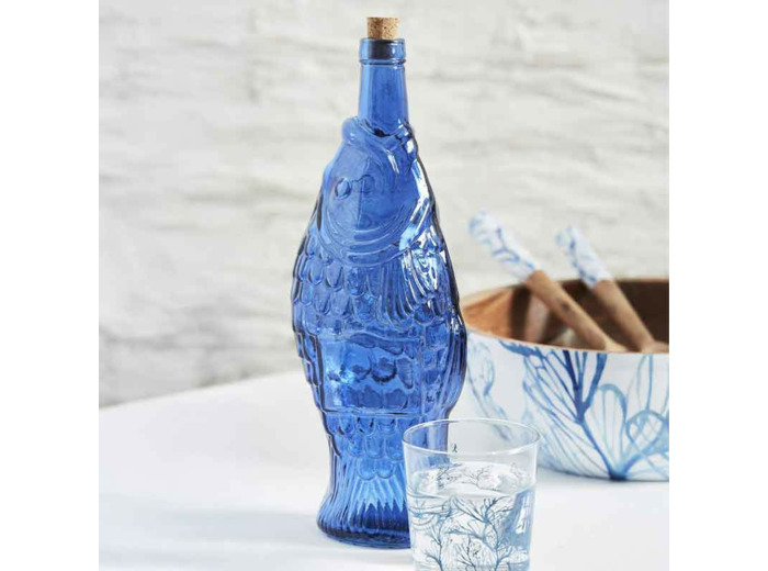 Bouteille carafe verre poisson bleu 12x33cm