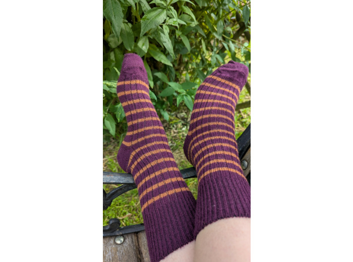 Chaussettes CHILL - 80% mohair / Rayée Prune & Terra cota