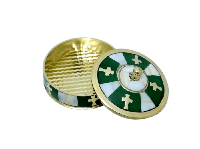 Boîte à chapelets en Nacre et Laiton - Vert - Diamètre 7cm