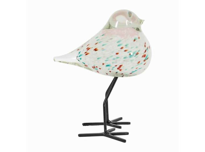Décoration oiseau blanc vert rose en verre et métal 11x8x14cm