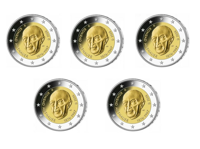 ALLEMAGNE 2026 2 EURO KONRAD ADENAUER les 5 ateliers ADFGJ UNC