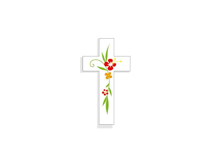 Croix Amour 10cm Fleurs rouges