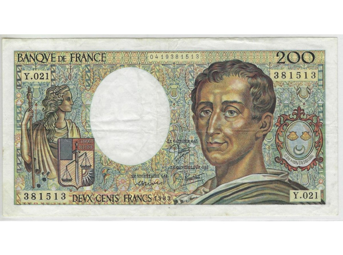 FRANCE 200 FRANCS MONTESQUIEU 1983 Y.021 TTB+