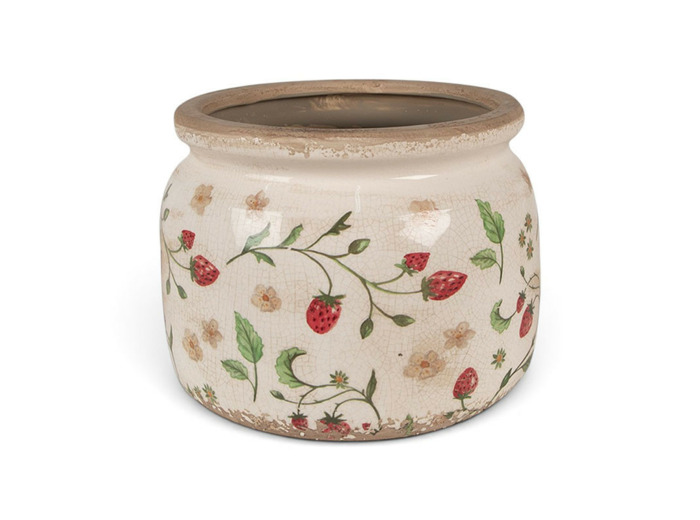 Pot de fleurs strawberries beige rouge céramique 20x20x15cm