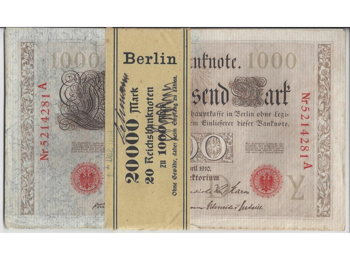 Allemagne LIASSE 20 X 1000 MARK Serie Y 21 04 1910 SUP