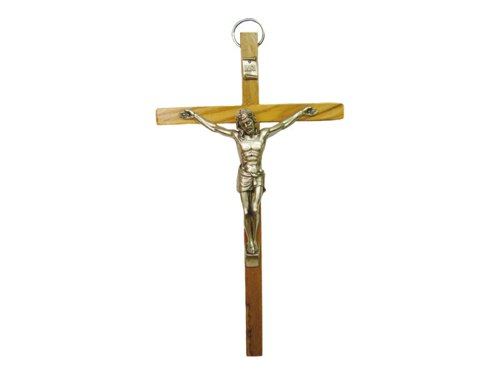 Crucifix en Olivier 20cm avec Christ en Métal Argenté