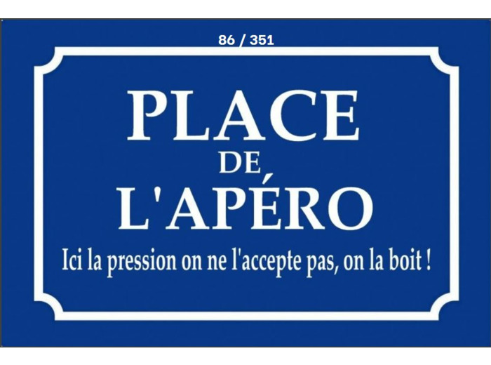 Plaque plate vintage - Place de l'apéro - 20 x 30 cm