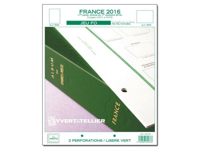 FEUILLE COMPLEMENTAIRE FRANCE 2016 FO 1ere partie (JEUX SANS POCHETTE) Yvert