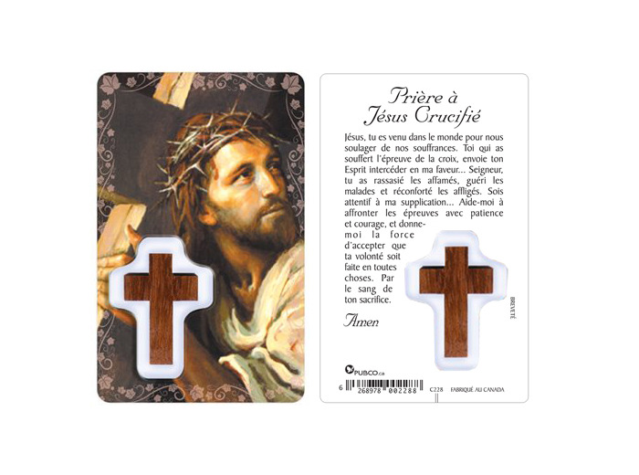 Carte-prière avec insertion FACE DU CHRIST - croix bois