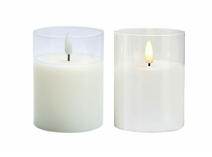 Bougie LED 7.5x10cm - Verre + Parafine blanche - Vendue sans pile