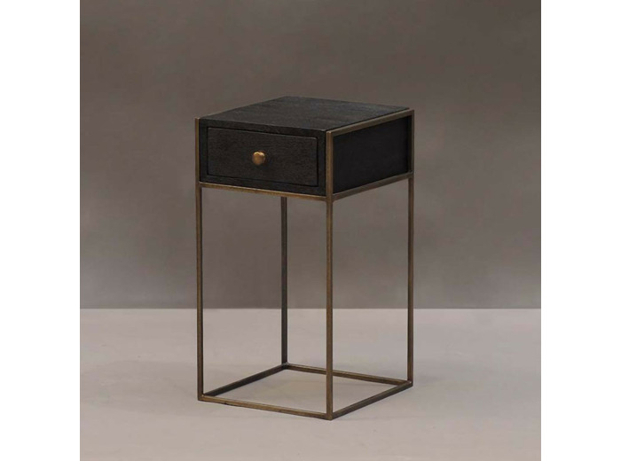 Table de Chevet 1 Tiroir Noir Bois de Manguier 31x35x57cm