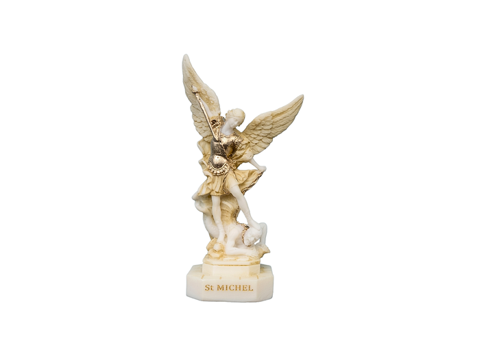 Saint Michel - Statue en albâtre 12cm - Beige et Or