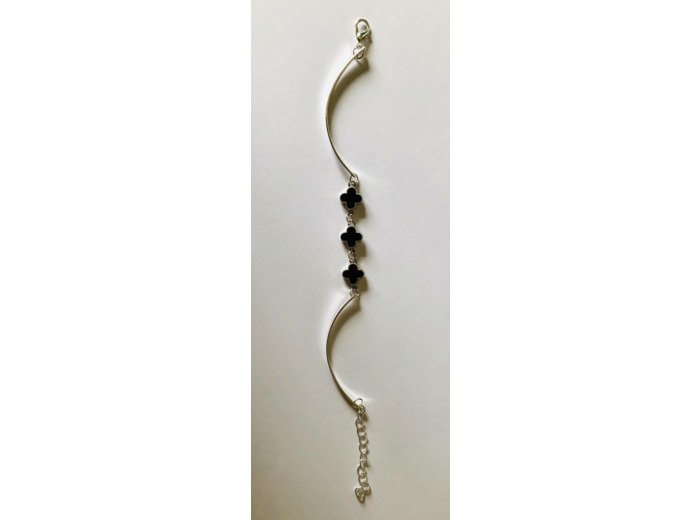 Bracelet en métal argenté - 3 petites croix émaillées noires