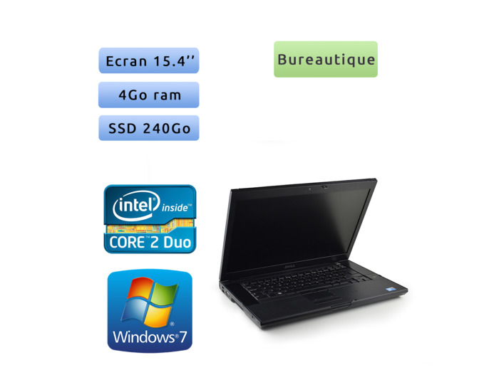 Dell Latitude E6500 - Windows 7 - C2D 2.53Ghz 4Go 240Go SSD - 15.4 - Grade B - Ordinateur Portable PC