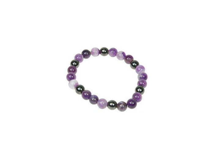 Bracelet en hématite aimantée et améthyste 8 mm (Bien être)