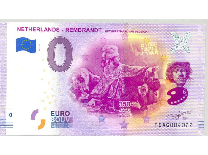 PAYS-BAS 2019-6 REMBRANDT VAN BELSAZAR BILLET SOUVENIR 0 EURO TOURISTIQUE NEUF
