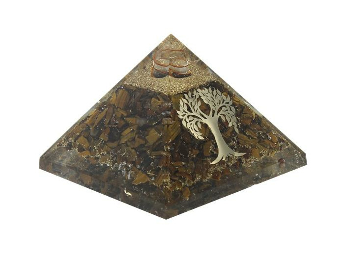 Pyramide Orgonite Oeil de Tigre avec Arbre de Vie