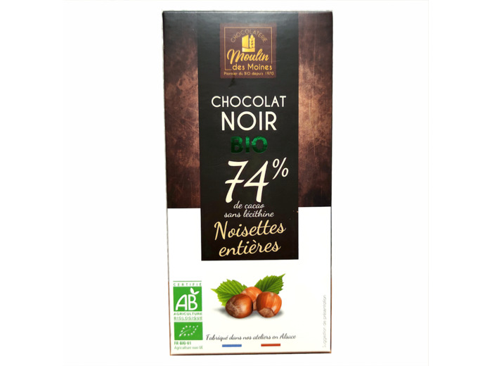 Chocolat noir 74% Noisettes Entières Bio 100g