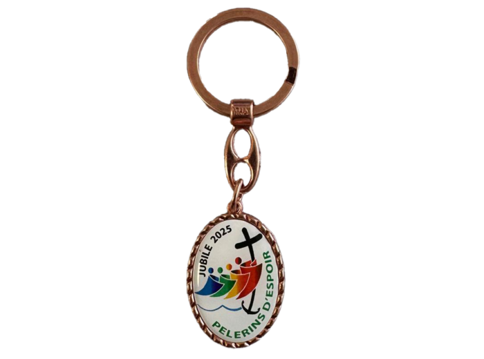 Porte-Clefs Oval Résine en Métal Doré Rose 37mm - Jubilé 2025