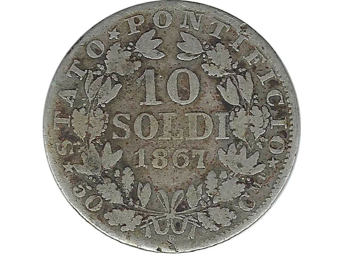 VATICAN 10 SOLDI 1867 R XXII TB+