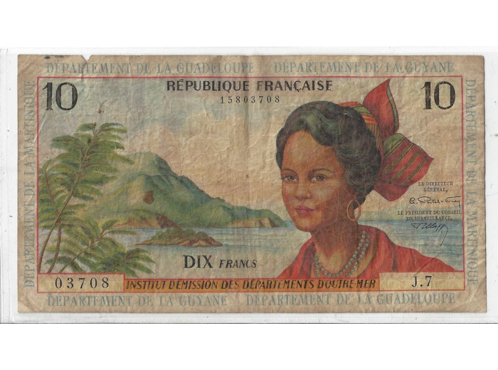 ANTILLES FRANÇAISE 10 FRANCS ND (1964 ) SERIE J.7 TB