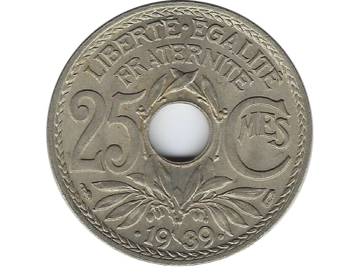 FRANCE 25 CENTIMES LINDAUER .1939. Légère SUP
