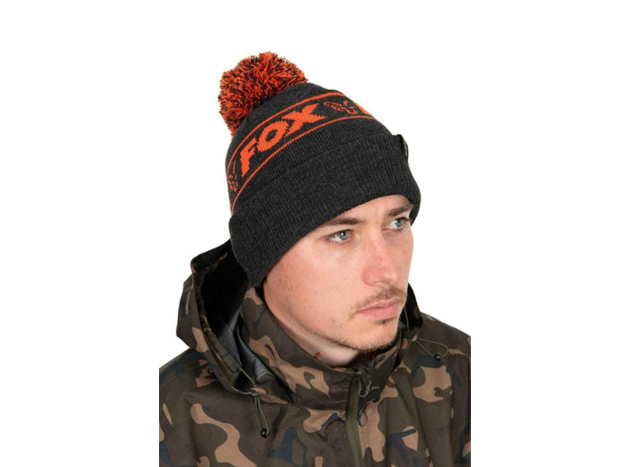 bonnet bobble hat black orange