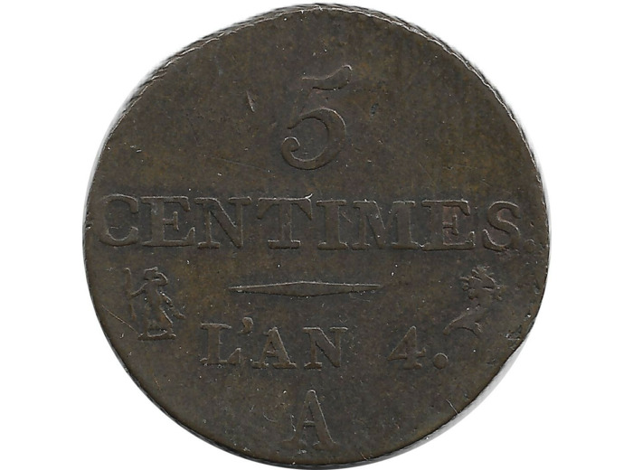 FRANCE 5 CENTIMES DUPRE petit module AN 4 A  TB+ rayures