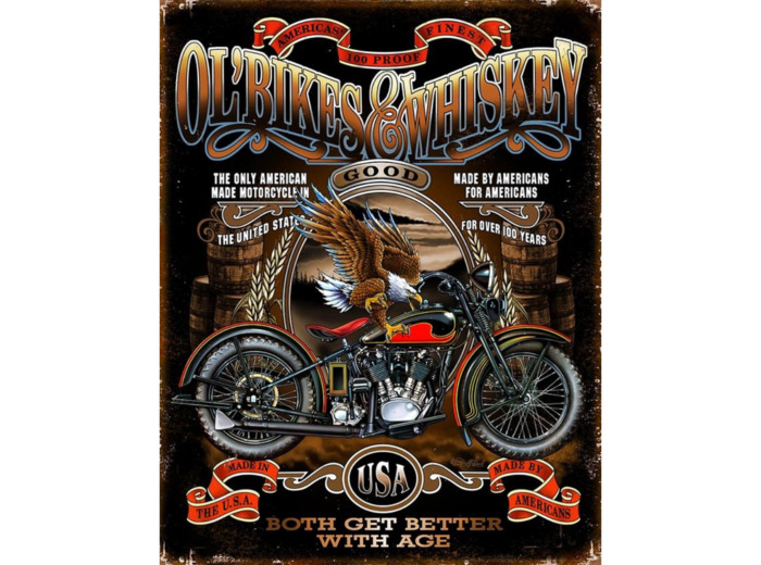 Plaque métal - Ol Bikes et Whiskey - 30 x 40 cm.