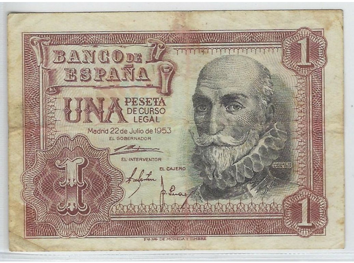 ESPAGNE 1 PESETA 22 JUILLET 1953 SERIE 1G TB+