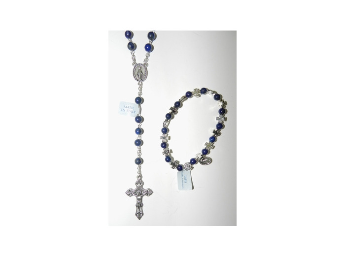 Coffret Chapelet +bracelet-dizainier argenté- LAPIS LAZULI