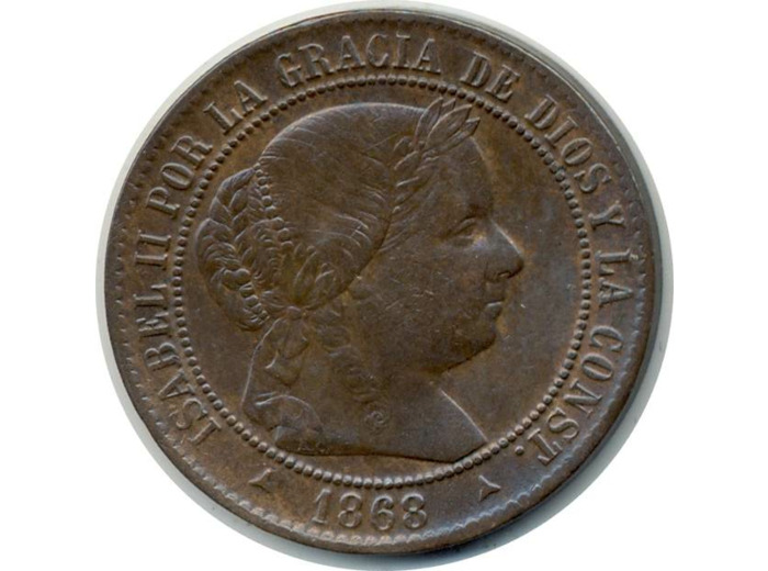 ESPAGNE 2-1/2 CENTIMOS 1868 OM (étoiles 3 pointes) ISABEL II TTB+ (W634.4)