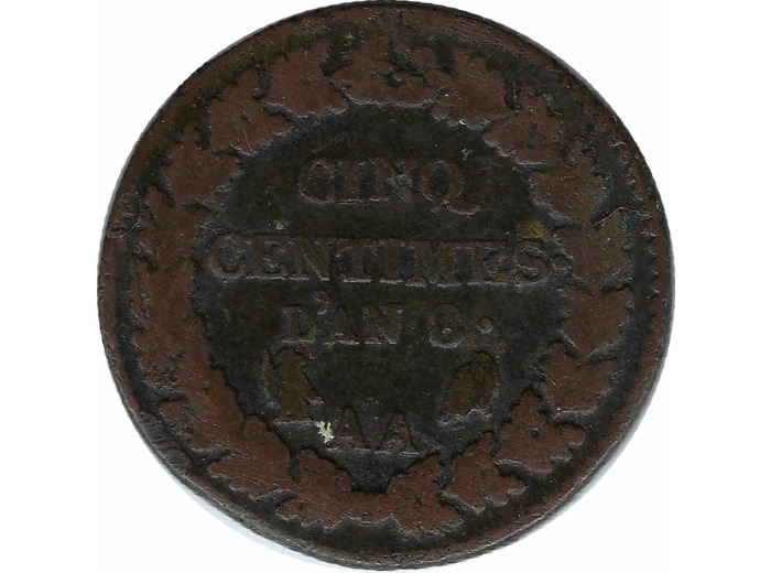 FRANCE 5 CENTIMES DUPRE AN 8 AA (Metz) B+ 9gr45