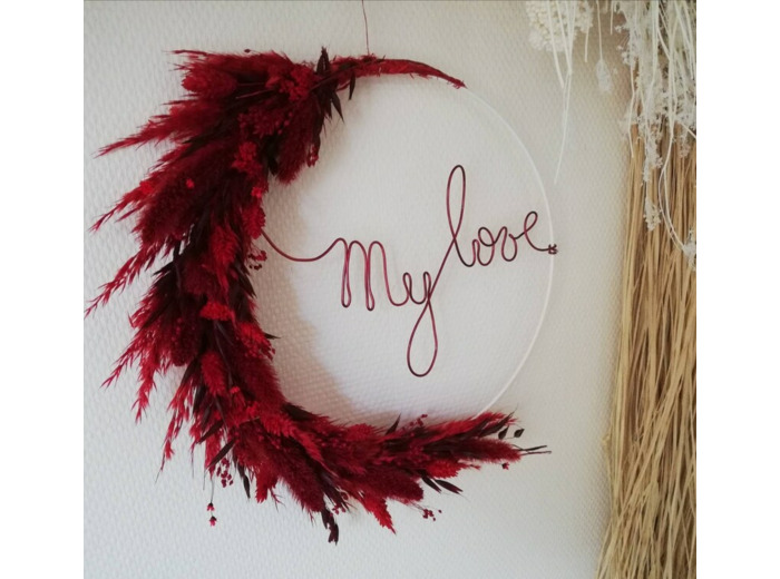 Couronne de fleurs séchées Personnalisable</br> Rouge